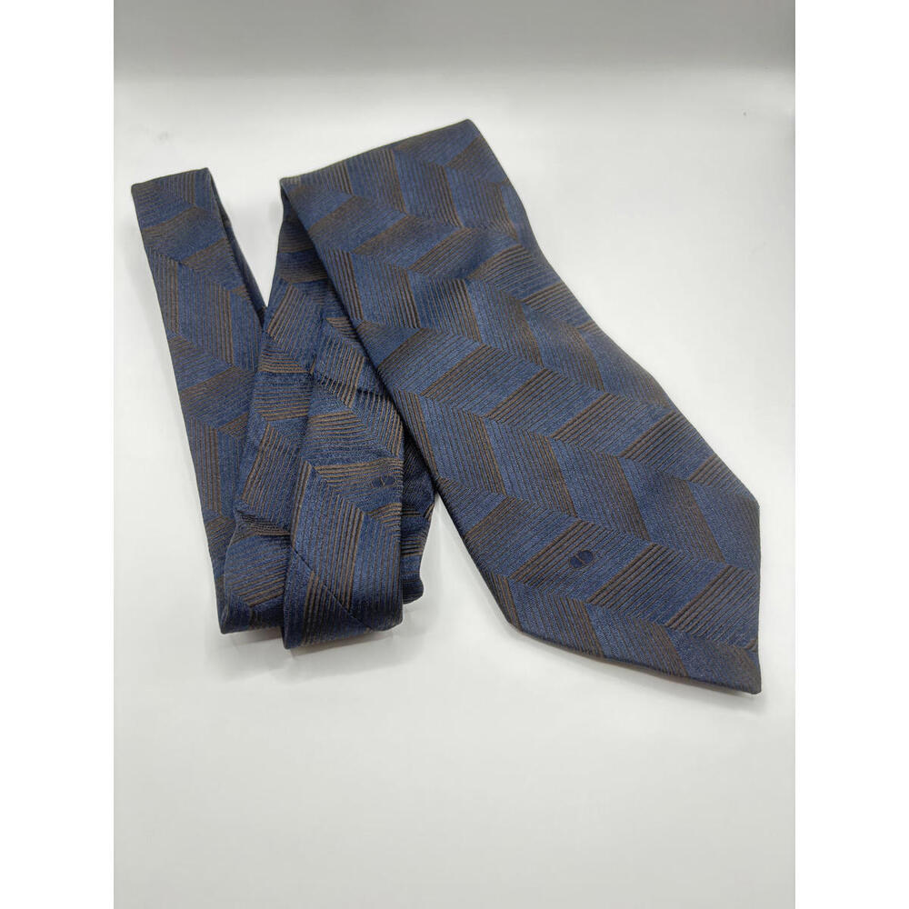 Valentino Cravatte Men's Traditional Silk Tie - Blue & Brown Pattern